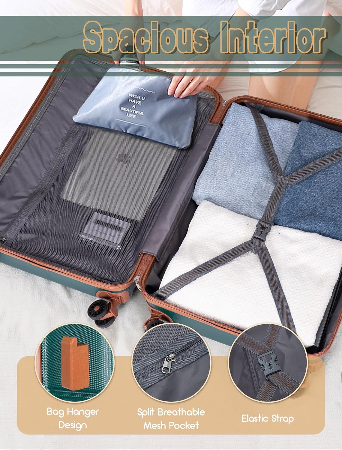 Luggage Sets 5 Piece, Suitcases with Wheels, Hardshell Suitcase Set, ABS Carry on Luggage Set with TSA Lock, Travel Luggage