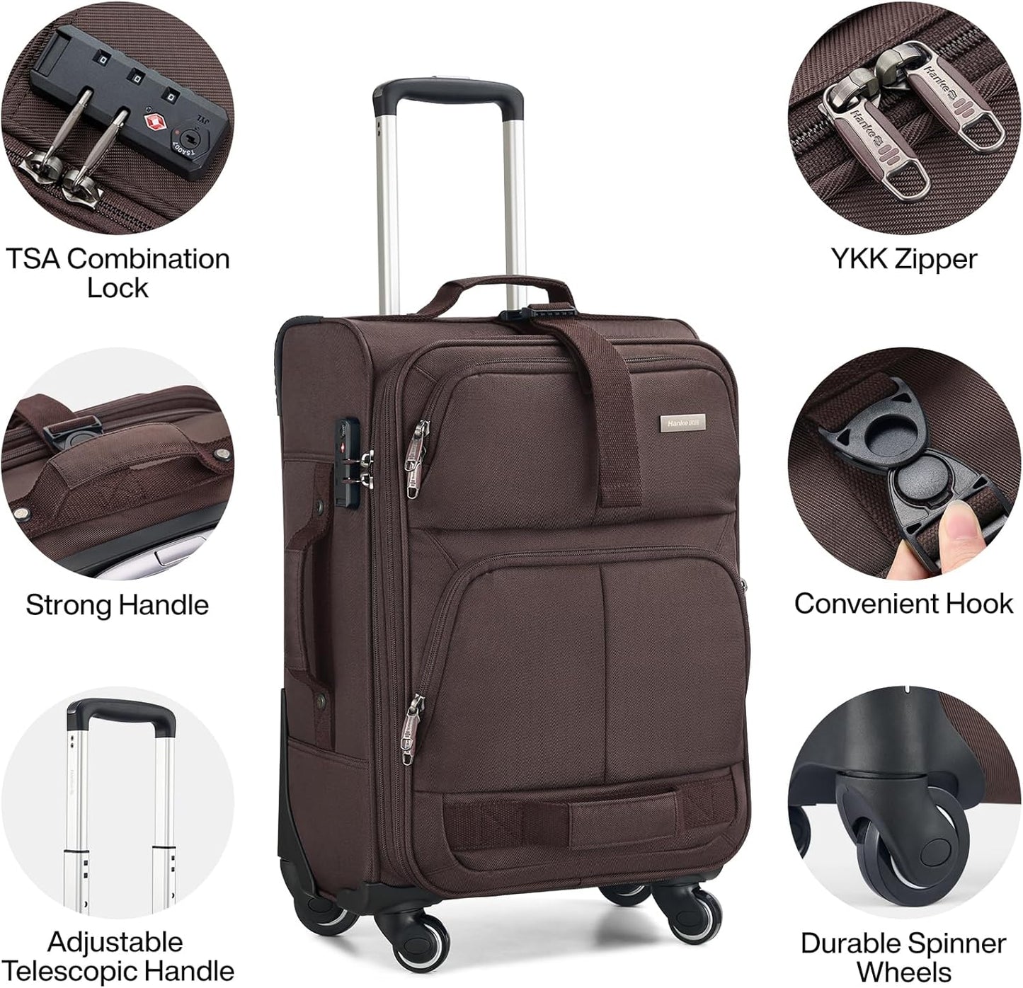 Hanke 28 Inch Softside Expandable Luggage with Spinner Wheels,Check Large Luggage Rolling Suitcase Travel Luggage with TSA Approved,Coffee