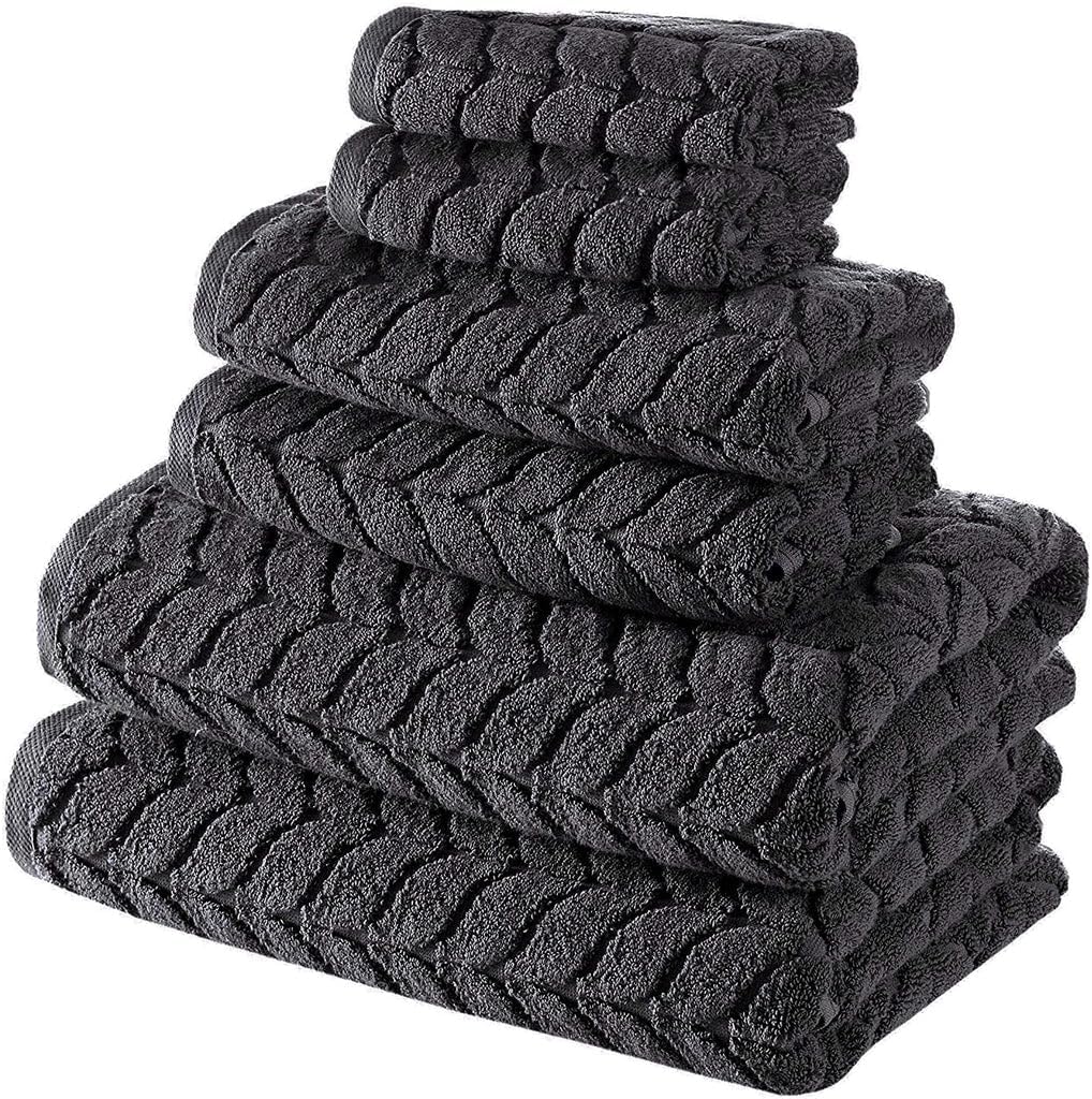 BAGNO MILANO Turkish Bath Towels, Soft Plush Jacquard Luxury Bath Towels, Quick Dry Towel Set (Charcoal, 3 pcs Towel Set)