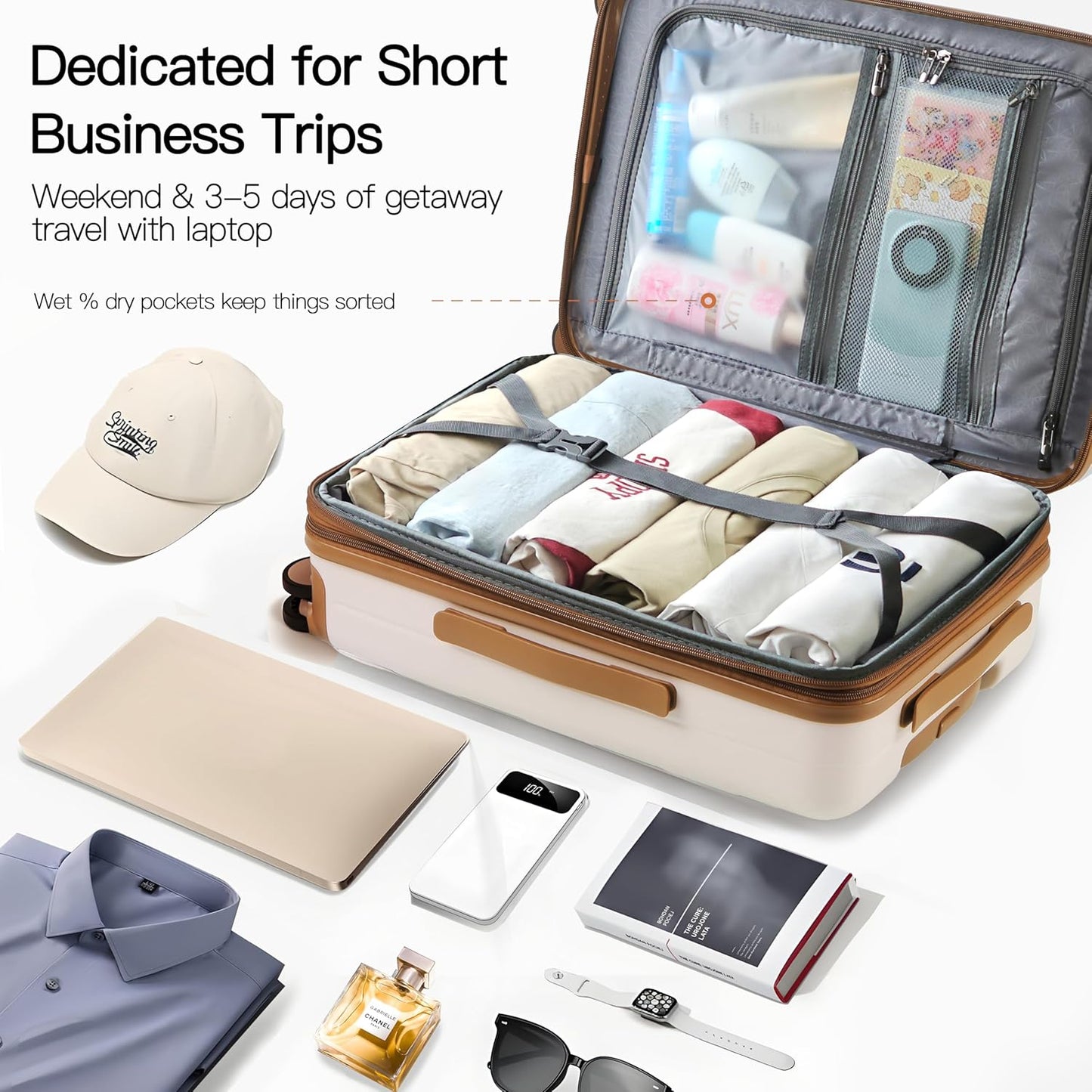 Carry On Luggage Airline Approved, 20 Inch Expandable PC Hardside Lightweight Suitcases with Spinner Wheels and TSA Lock (Beige, 20 Inch)