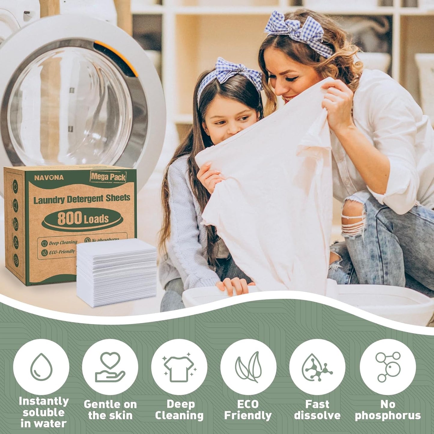 800 Loads Mega Pack Laundry Detergent Sheets, Eco-friendly Laundry Sheets, Powerful Cleaning, Suitable for Homes, Dorms, and Apartments - [Fresh Scent]