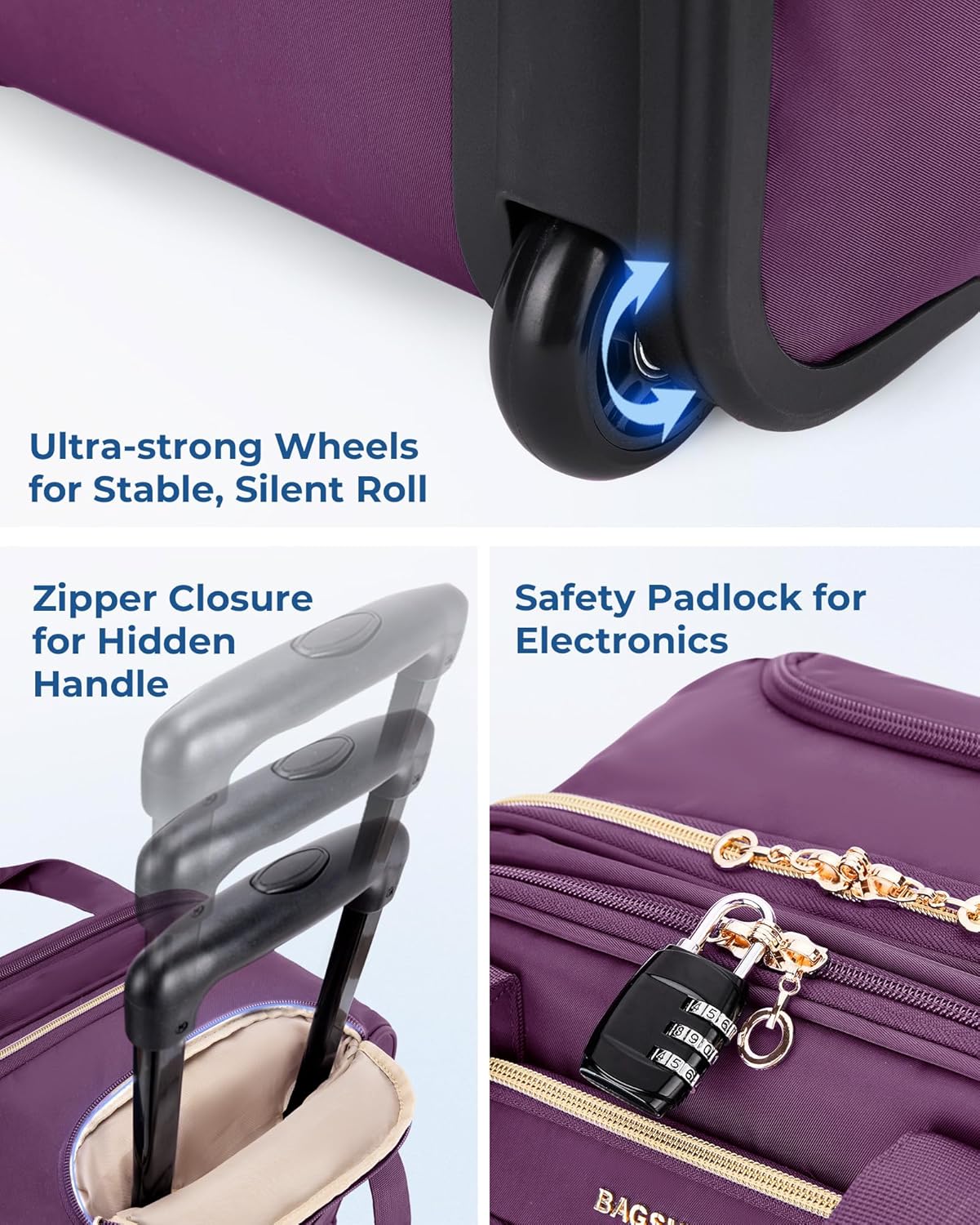 BAGSMART Underseat Carry On Luggage Airline approved,16-inch Underseater Softside Travel Suitcase with Wheels Lightweight Overnight Rolling Carry-on Luggage for Women Men Weekender, Purple