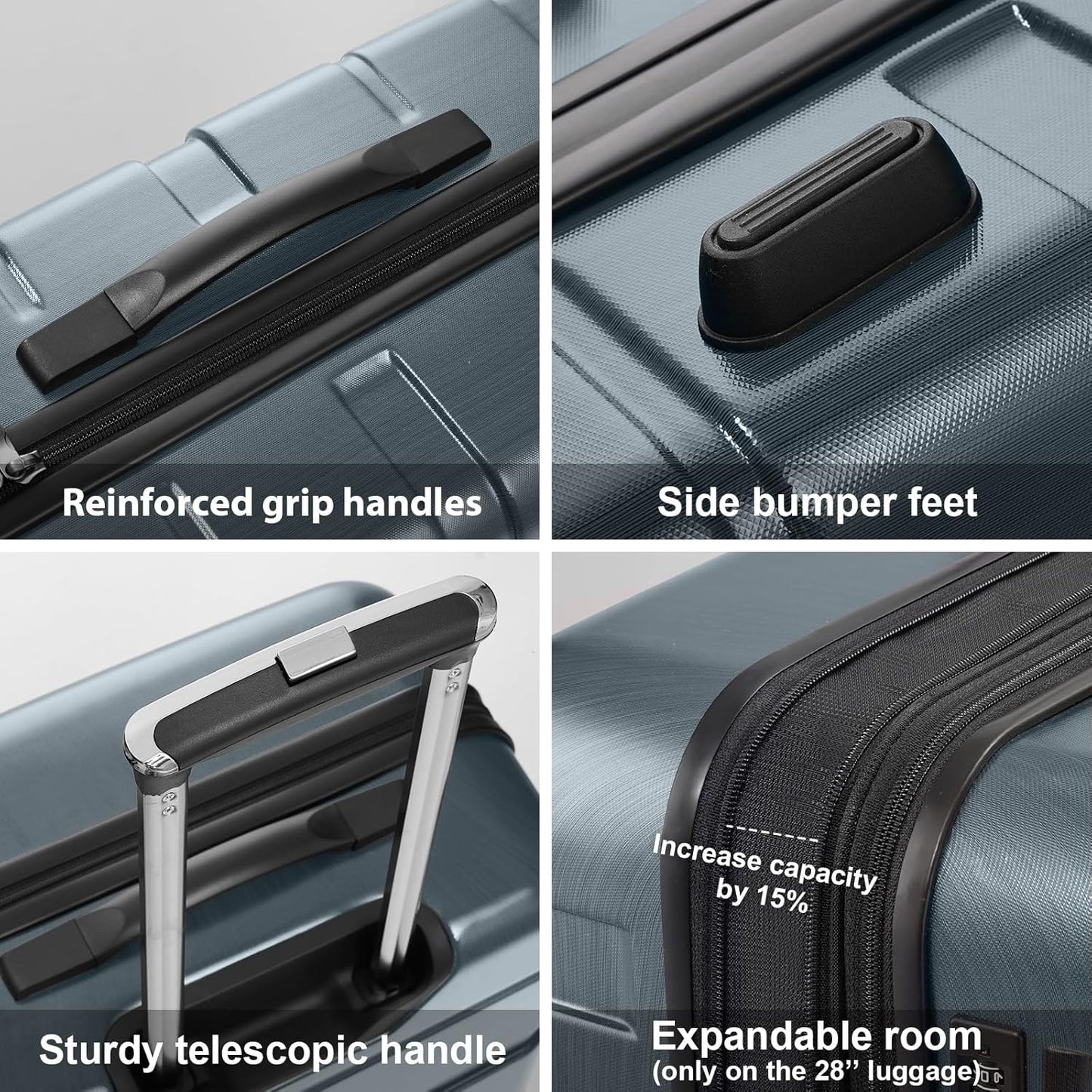 Coolife Luggage PC+ABS Expandable Hardshell Suitcase with TSA Lock, Spinner Checked Lightweight (Teal, 28in)