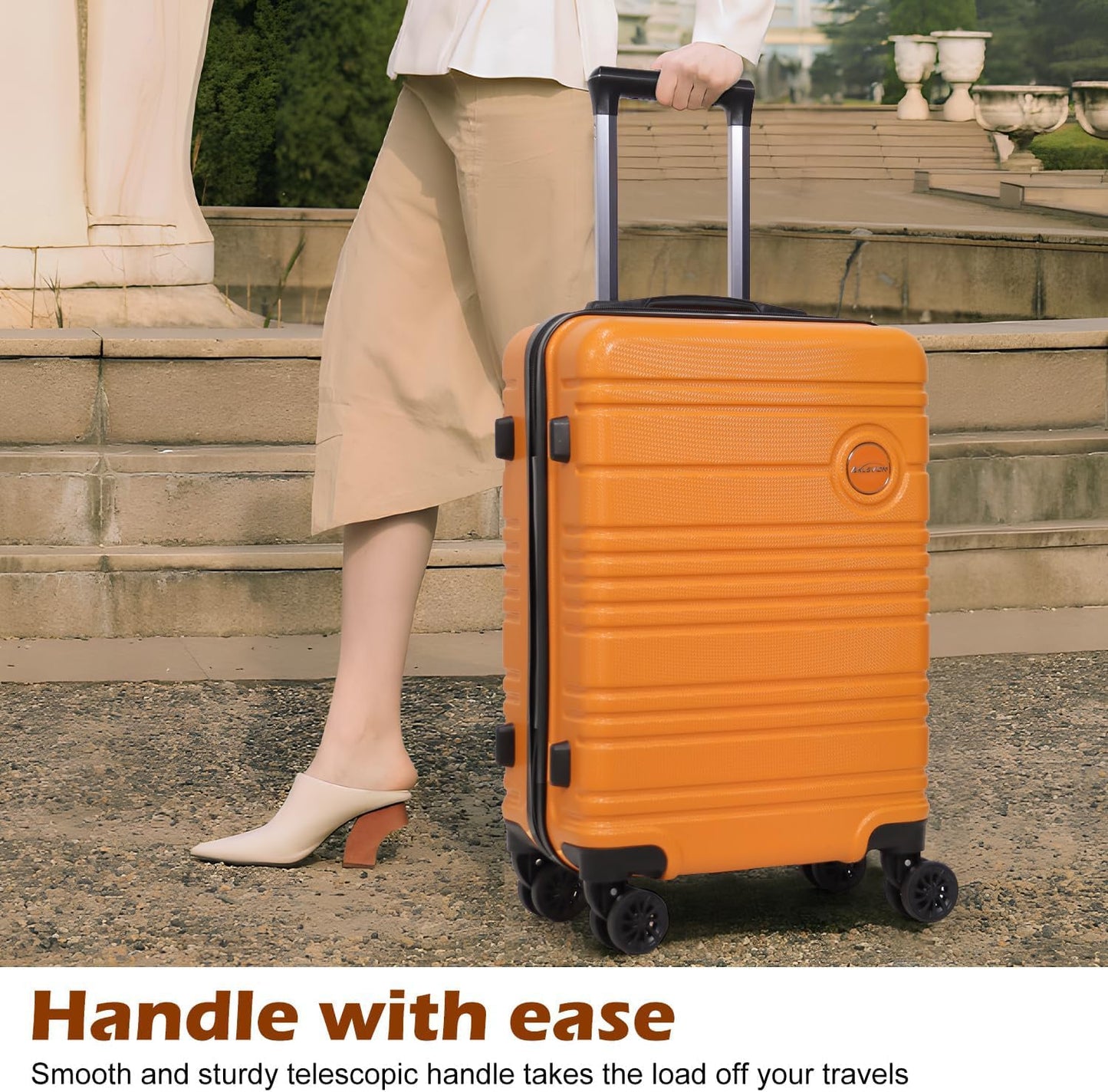 ABS+PC Carry on Luggage set with backpack 3 Pcs suitcace with Spinner wheels TSA Lock 20-In hardshell Lightweight Luggage set (Orange)