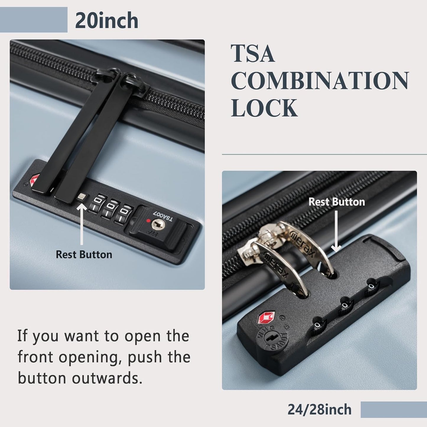 Merax Luggage Sets 3 Piece Front Opening, Hardside Lightweight Carry on Suitcase with Cup Holder USB Port,Durable Expandable Luggage with Bags Spinner Wheels and TSA Lock,Sky Blue