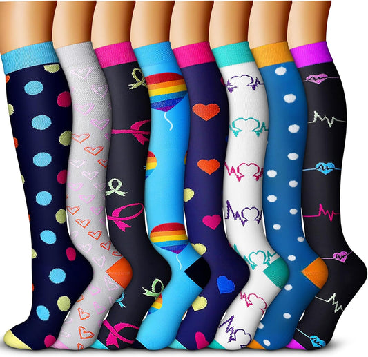 QUXIANG Copper Compression Socks for Women & Men Circulation (8 Pairs) - Best for Running Athletic Cycling - 15-20 mmHg