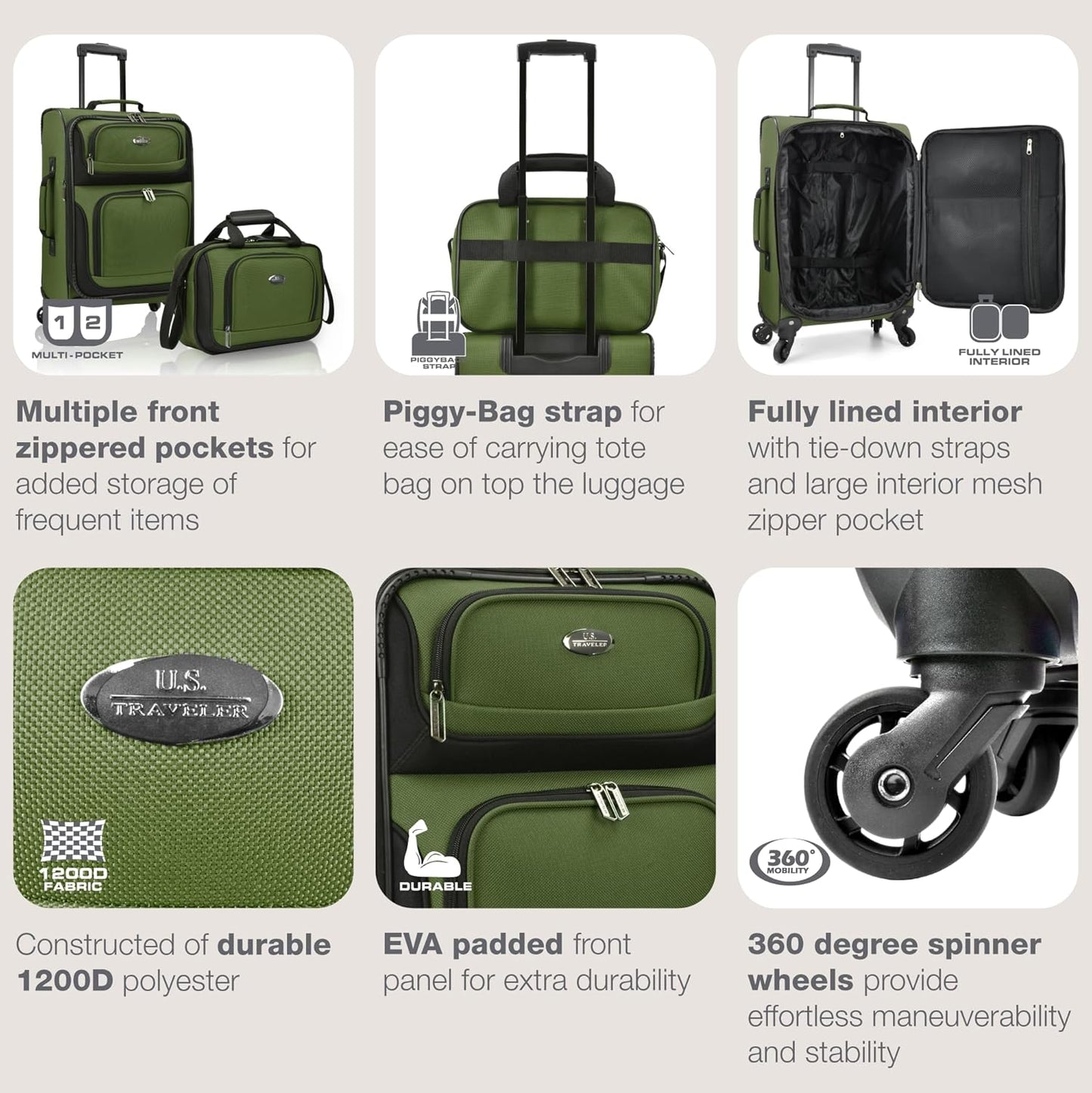 U.S. Traveler Rio Carry-on Luggage, Lightweight Softside Suitcase, Rolling 20" Carry On Luggage