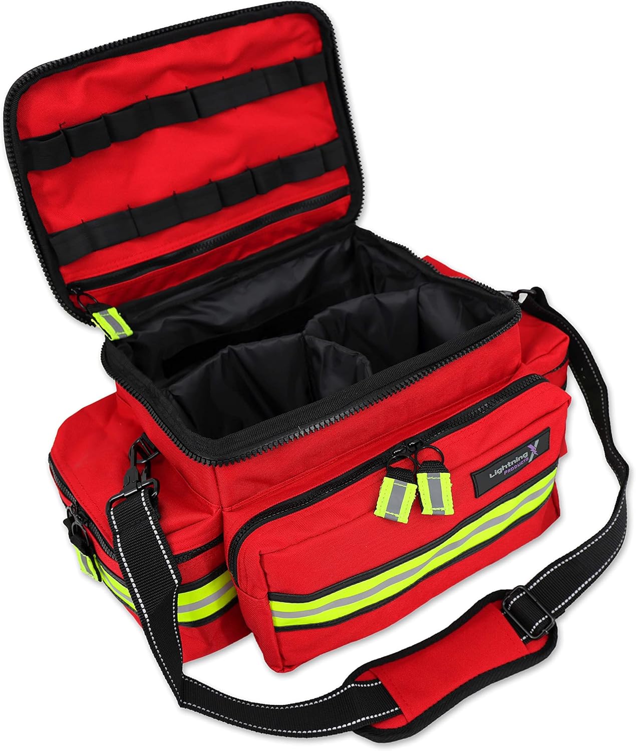 Lightning X Products Lightning X Mid-Sized First Responder EMT Bag | LXMB25 Fully Stocked Aid Kit w/ 200+ BLS Supplies - RED