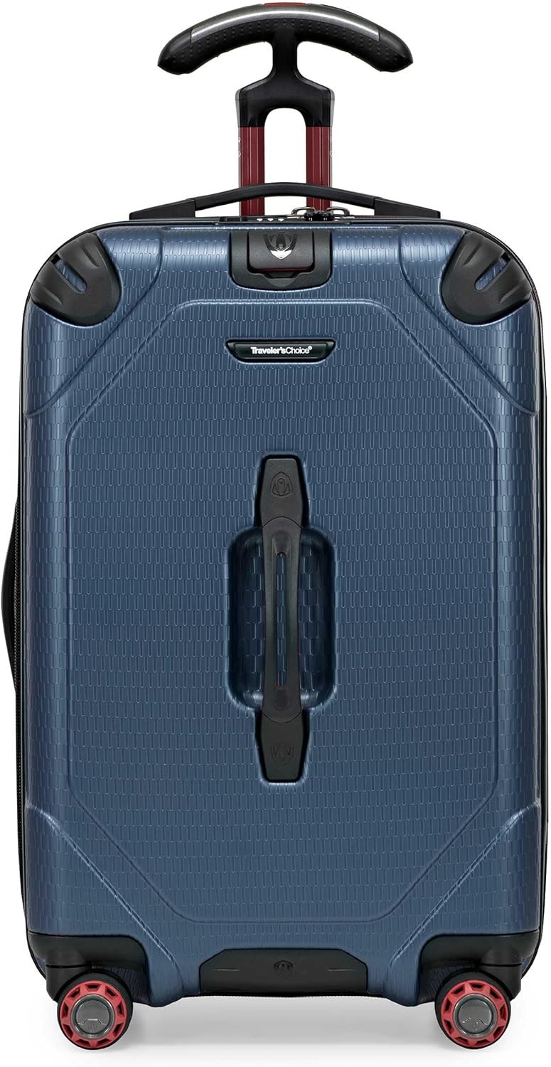 Traveler's Choice Maxporter II 22" Hardside Polycarbonate Spinner Carry-On Luggage, USB Port, TSA Lock, Navy