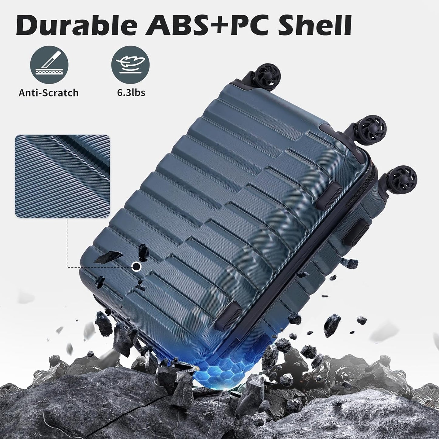 Coolife Carry On Luggage Airline Approved with Wheels Hard Shell Suitcase Spinner TSA Lock Telescopic Handle (20-inch-Teal blue)