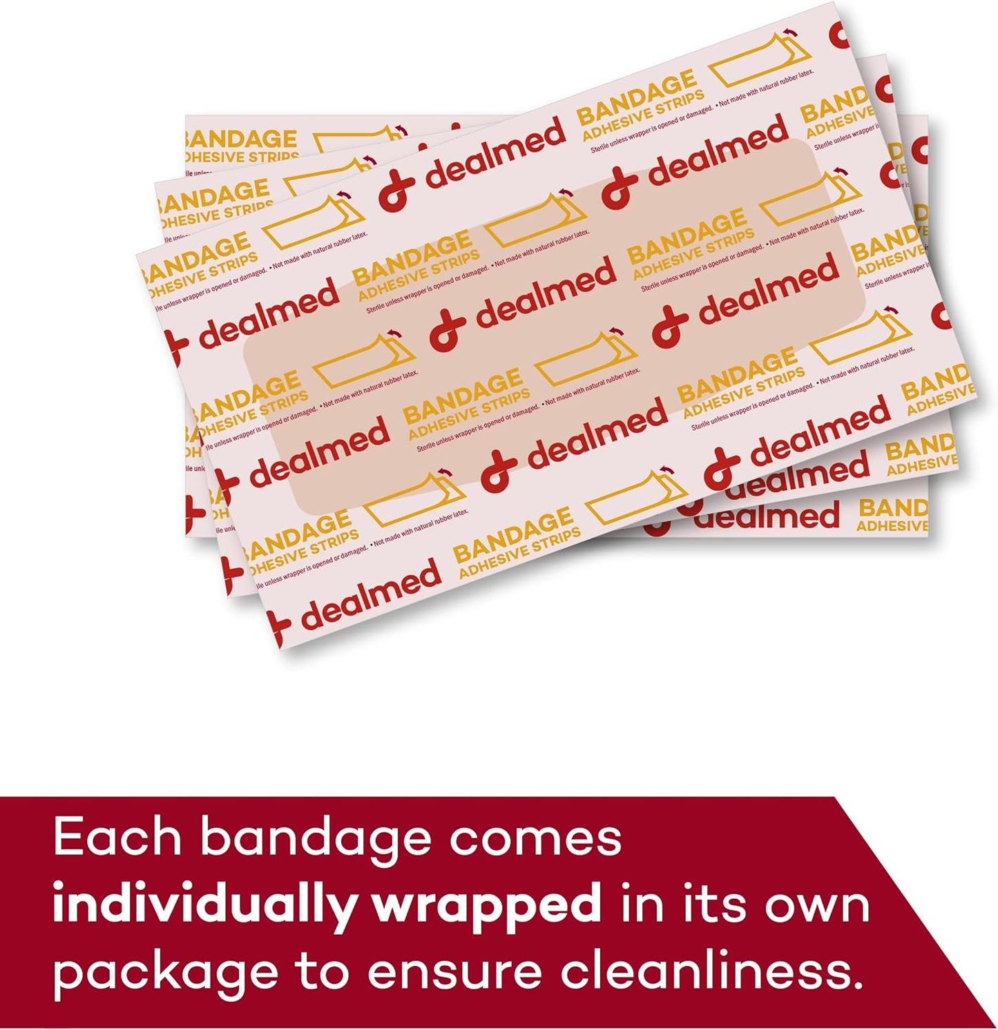 Dealmed Fabric Flexible Adhesive Bandages – 100 Count (3 Pack) Bandages with Non-Stick Pad, Latex Free, Wound Care for First Aid Kit, 2" x 4"