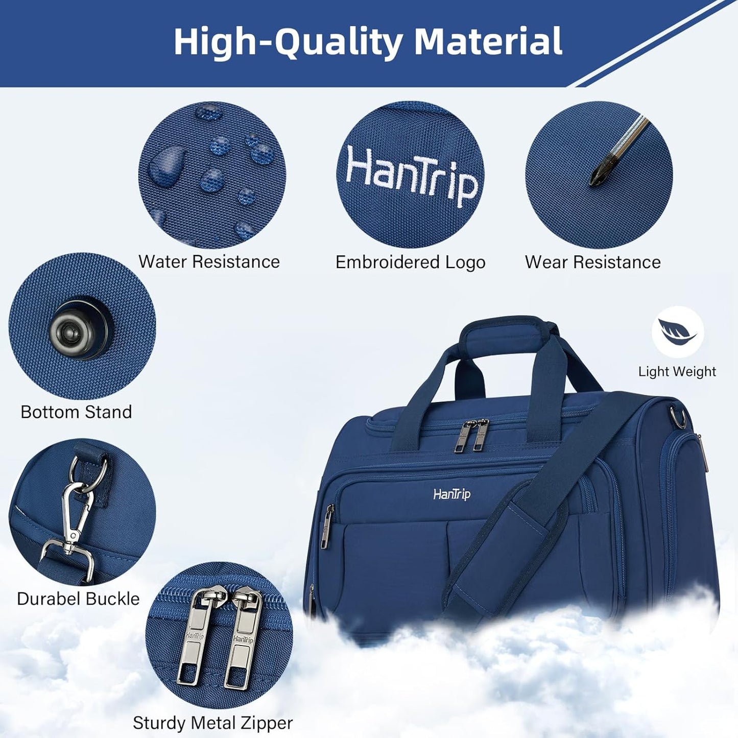 Carry on Duffel Bag Foldable Duffle Bags for Travel, Under Seat Personal Item Bags for Airplanes, Weekender Overnight Mens Travel Tote Bag for Women Small Softside Carry on Luggage (Blue)