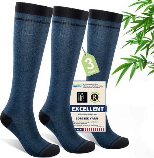 Compression Socks Women & Men, 15-20 mmHg Bamboo Viscose Knee High Soft Support for Flying Travel Daily