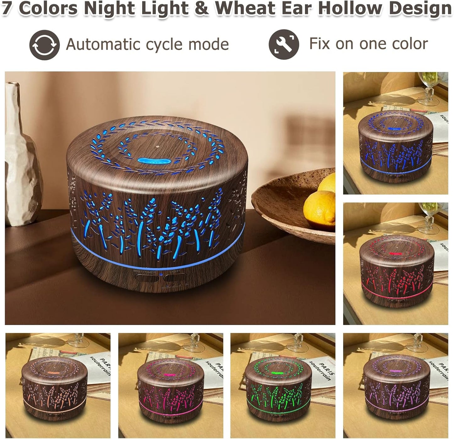 Diffusers for Essential Oils Large Room 600ml,Essential Oil Diffusers for Home with R/C,Cool Mist Humidifier,7 Colors Lights & 3 Mist Mode Waterless Auto Off for Office