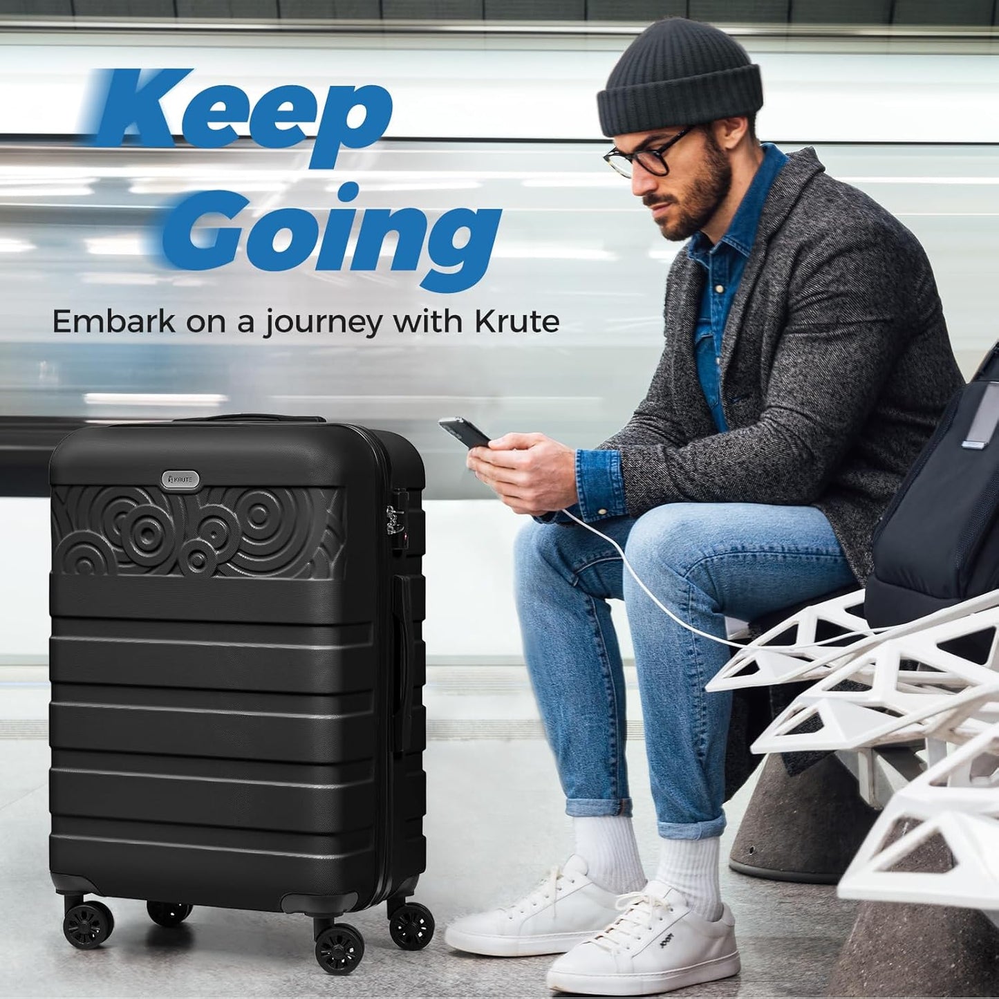 Krute Luggage 24 Inch Suitcases with Wheels Checked Lightweight PC ABS TSA Lock Hard Side Travel Suitcase