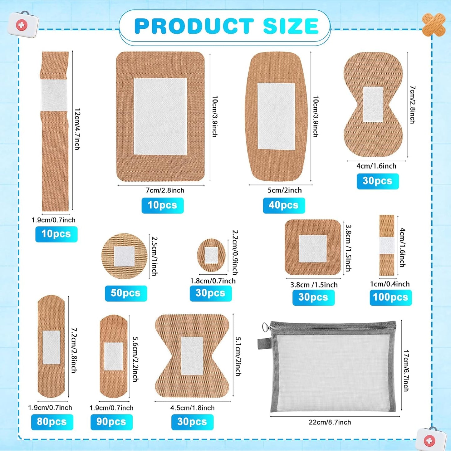 500 Pcs Flexible Fabric Adhesive Bandages Variety Pack 11 Styles Fingertip Bandages for First Aid and Wound Care, Protection Minor Cuts & Scrapes, Cushion Painful Wounds