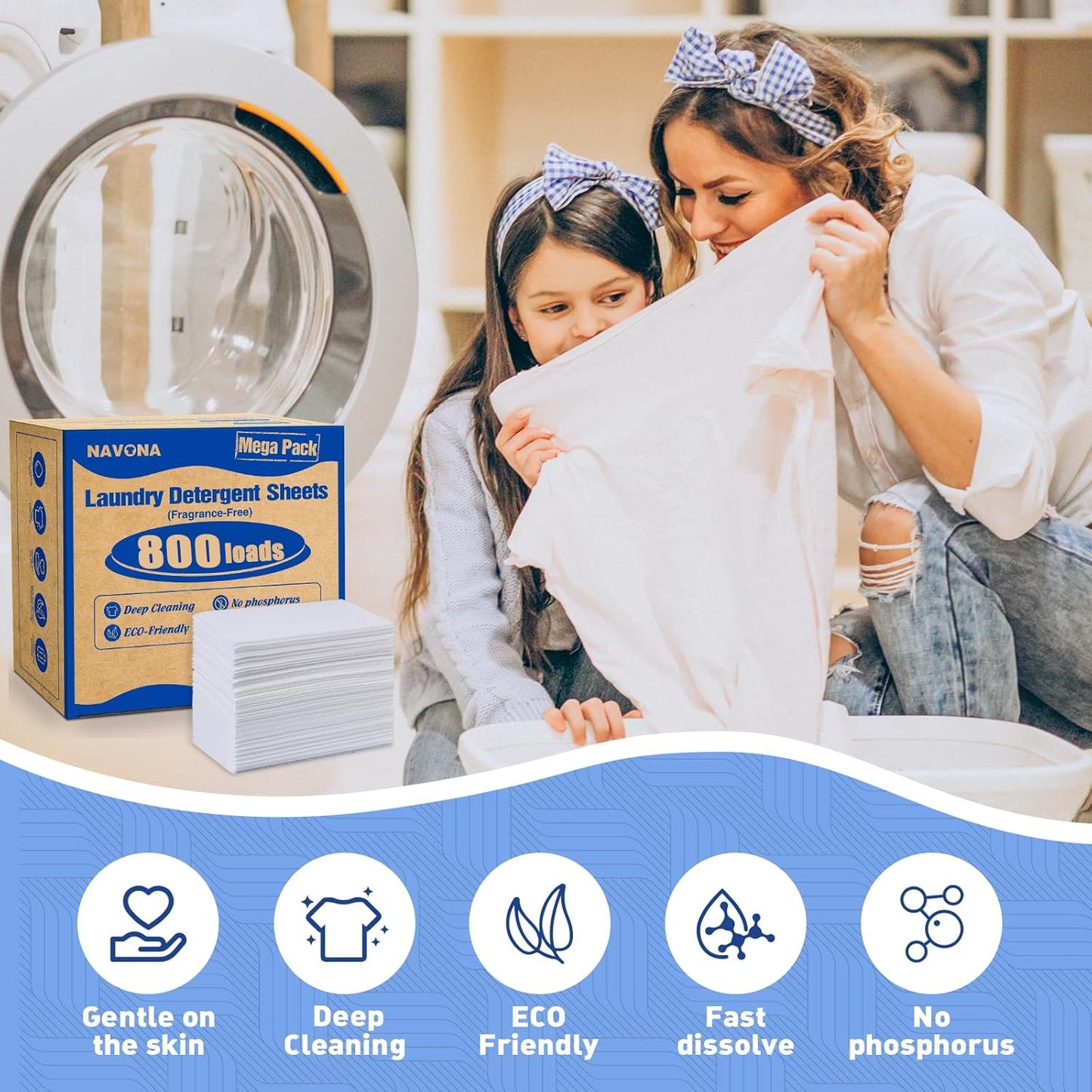 800 Loads Mega Pack Laundry Detergent Sheets, Eco-friendly Laundry Sheets, Powerful Cleaning, Suitable for Homes, Dorms, and Apartments- [Fragrance-Free]