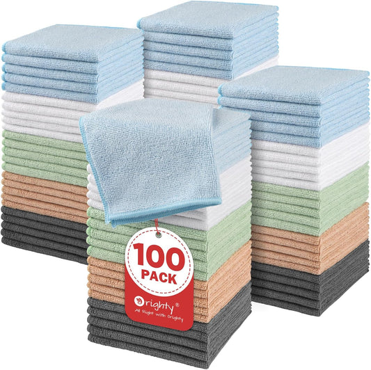 Orighty Microfiber Washcloths Bulk Towels Set 100 Pack, Highly Absorbent and Soft Feel Face Cloths, Multi-Purpose Wash Cloths & Hand Towels for Bathroom, Hotel, Spa, and Gym, 12x12 Inch, Multi-Color