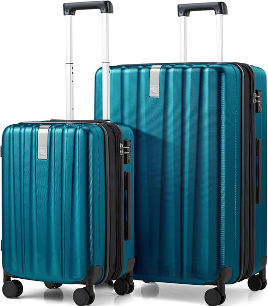 Hanke Expandable Hard Shell Luggage Sets 2 piece Carry on Luggage with Wheels Suitcases Lightweight Checked Tsa Luggage Rolling Large Suitcase Travel Luggage Bag Woman Men 20/29 Inch(Caribbean Blue)