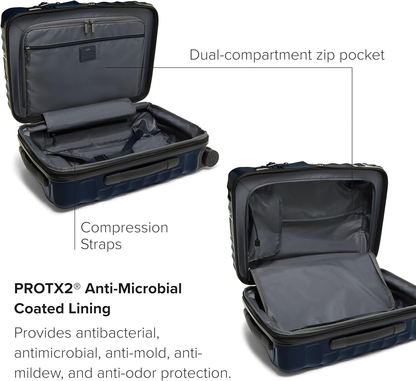TUMI - 19 Degree International Expandable 4 Wheeled Carry-On - Hard Shell Suitcase - 21.8" X 14.0" X 9.0" - Navy