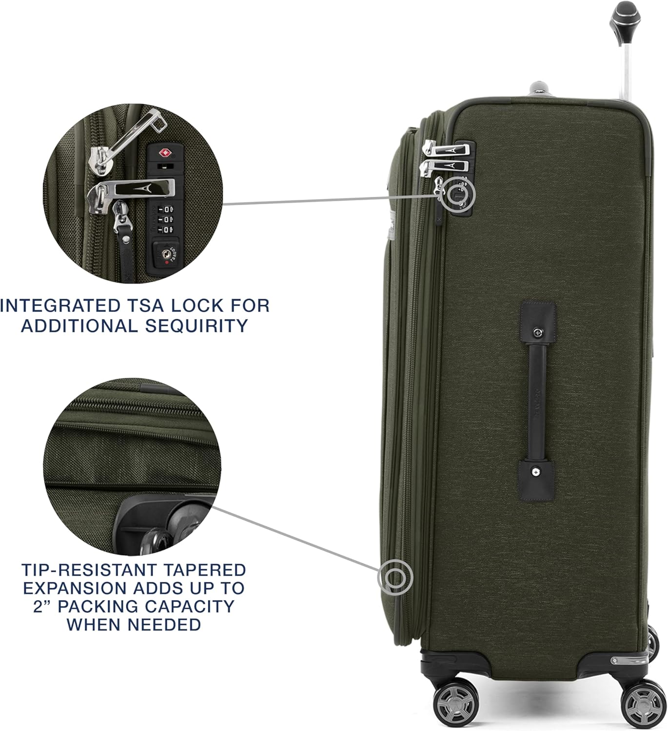 Travelpro Platinum Elite Softside Expandable Checked Luggage, 8 Wheel Spinner Large Suitcase, TSA Lock, Men and Women, Pilot Green, Checked Large 29-Inch
