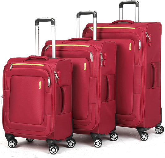 Softside Luggage Sets, Extra Large Expandable Suitcase Sets With Spinner Wheels and Combination Lock Red Luggage For Long Time Overseas Journey (Red) 22inch, 26inch, 30inch