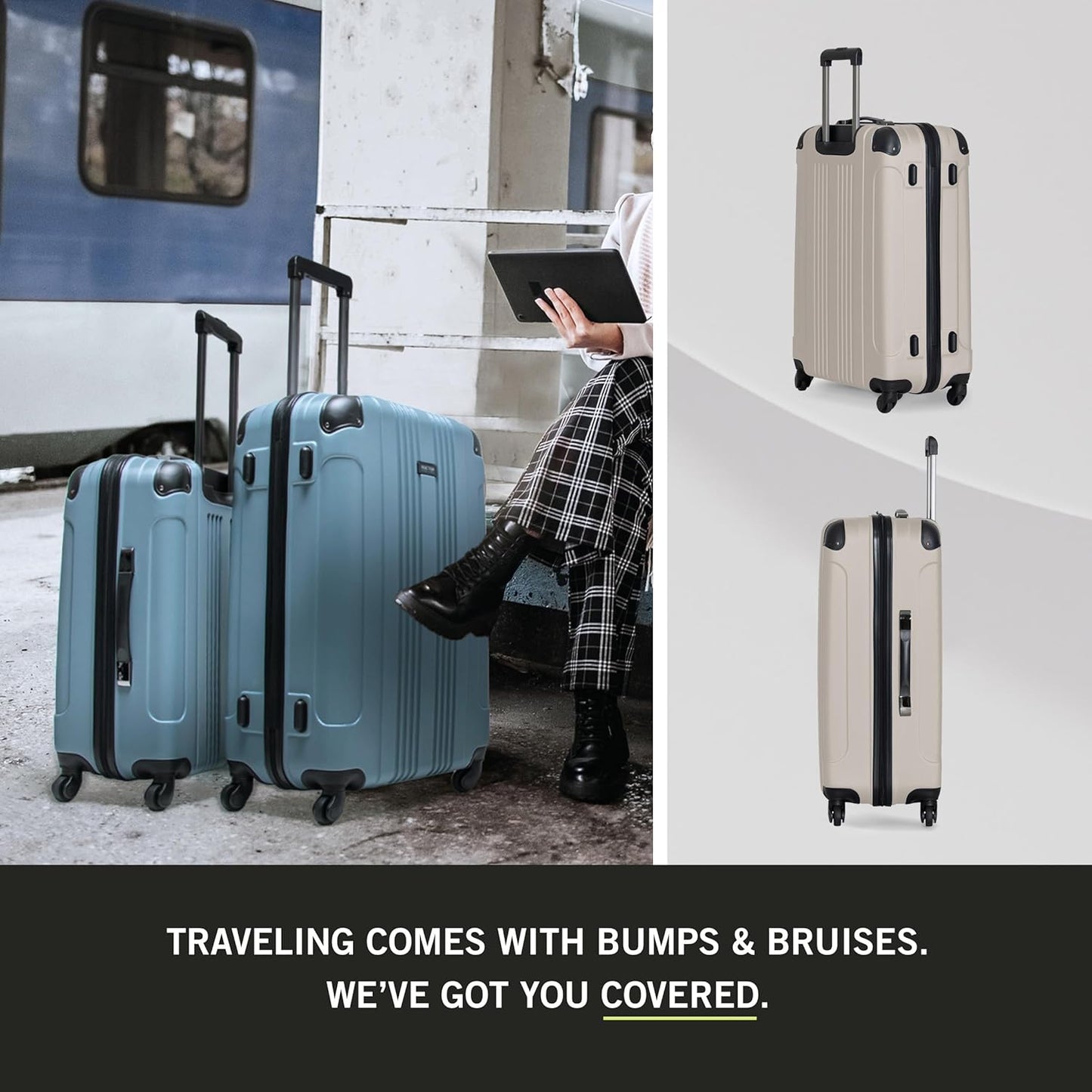 Kenneth Cole REACTION Out of Bounds Lightweight Hardshell 4-Wheel Spinner Luggage, Mushroom, 2-Piece Set (20" & 28")