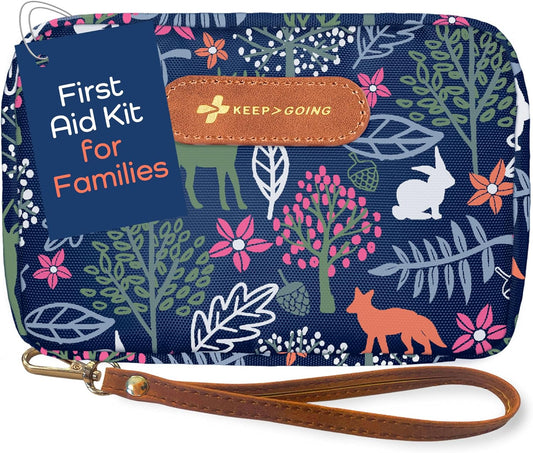 KeepGoing Travel First Aid Kit for Kids – 130 Pc. for Car, Home, Purse, Diaper Bag & Backpack with Latex-Free Bandages - Mini First Aid Kit Travel Size TSA-Approved