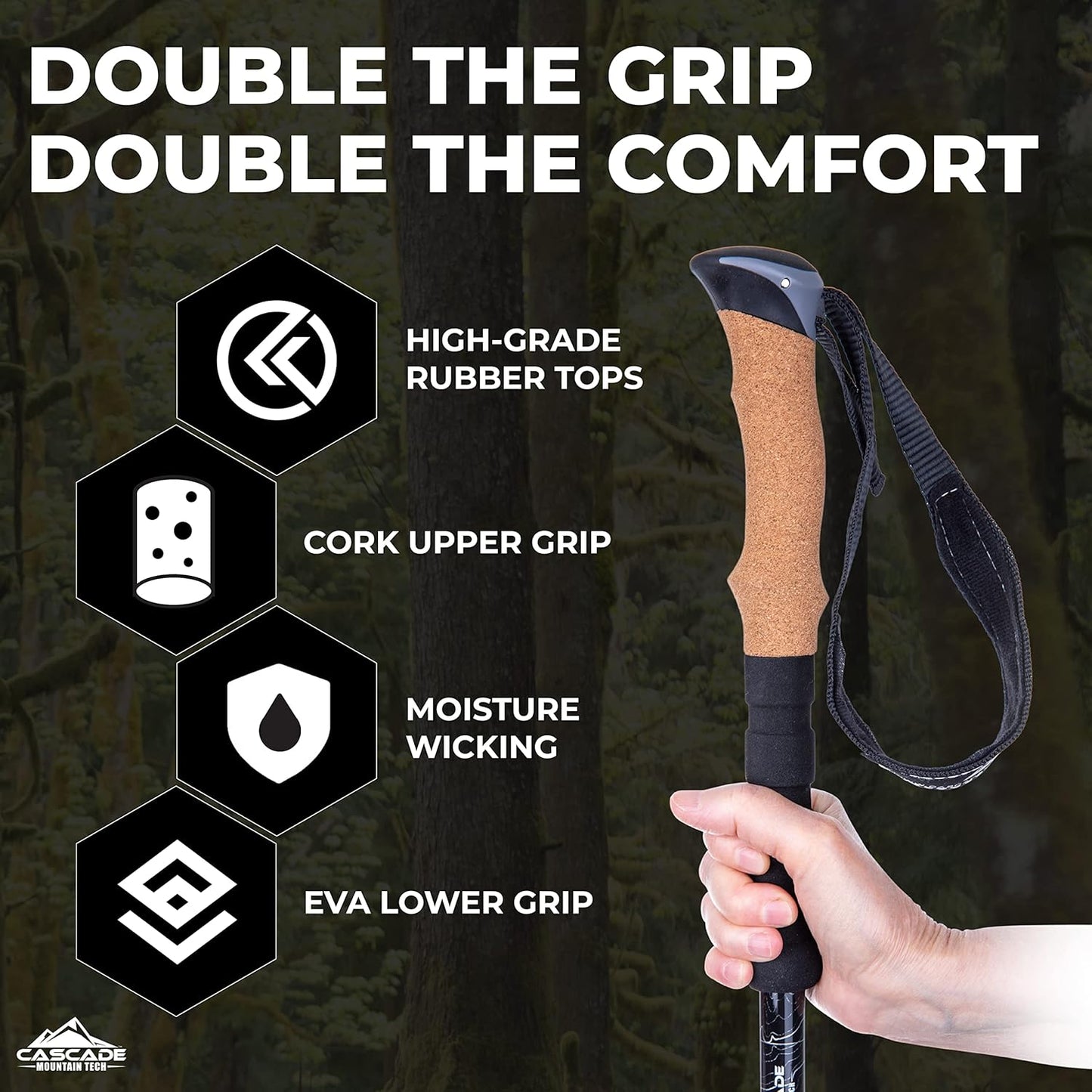 Cascade Mountain Tech Lightweight Aircraft-Grade Aluminum Trekking Poles with Extended Down Grip Plus Tip Kit