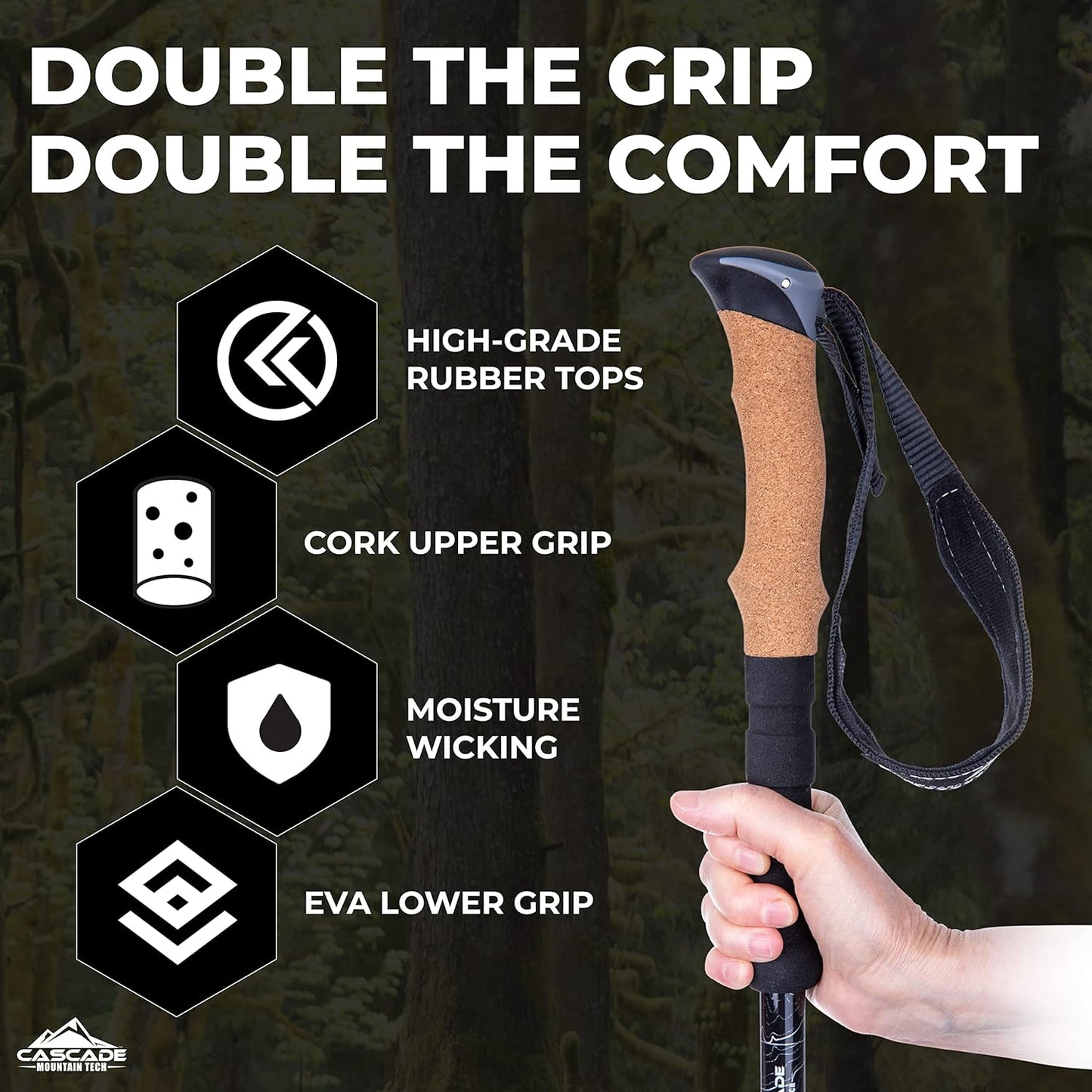 Cascade Mountain Tech Lightweight Aircraft-Grade Aluminum Trekking Poles with Extended Down Grip Plus Tip Kit