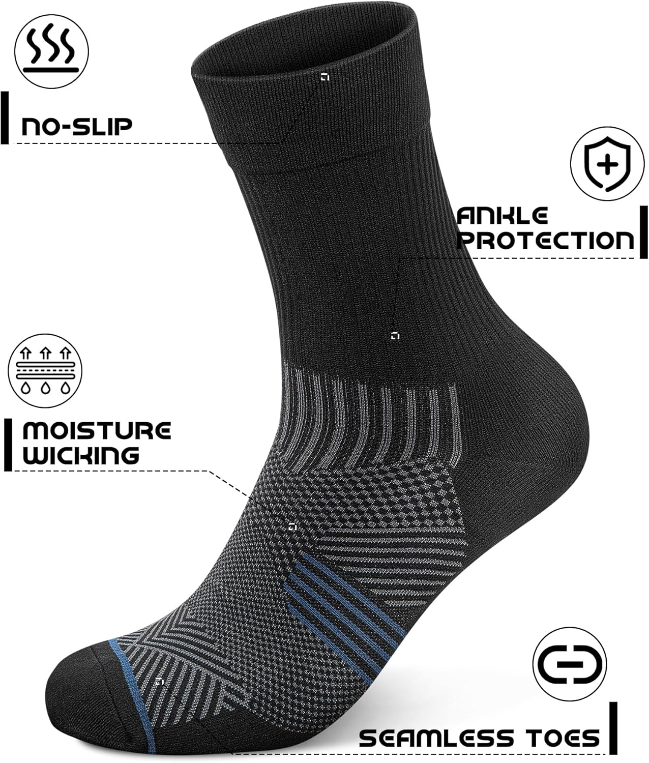 PAPLUS 3 Pairs Running Compression Socks for Men & Women, Atheltic Crew Socks with Cushion, Arch Support for Hiking, Cycling