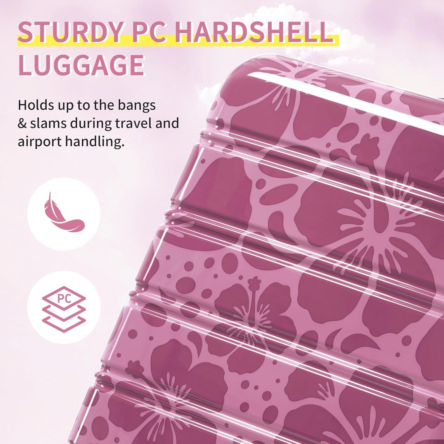 Merax Luggage Sets 3 Piece, Hardside Suitcase Set with Spinner Wheels, Lightweight Printing Luggage Carry on,20+24+28 IN,Purple Pink