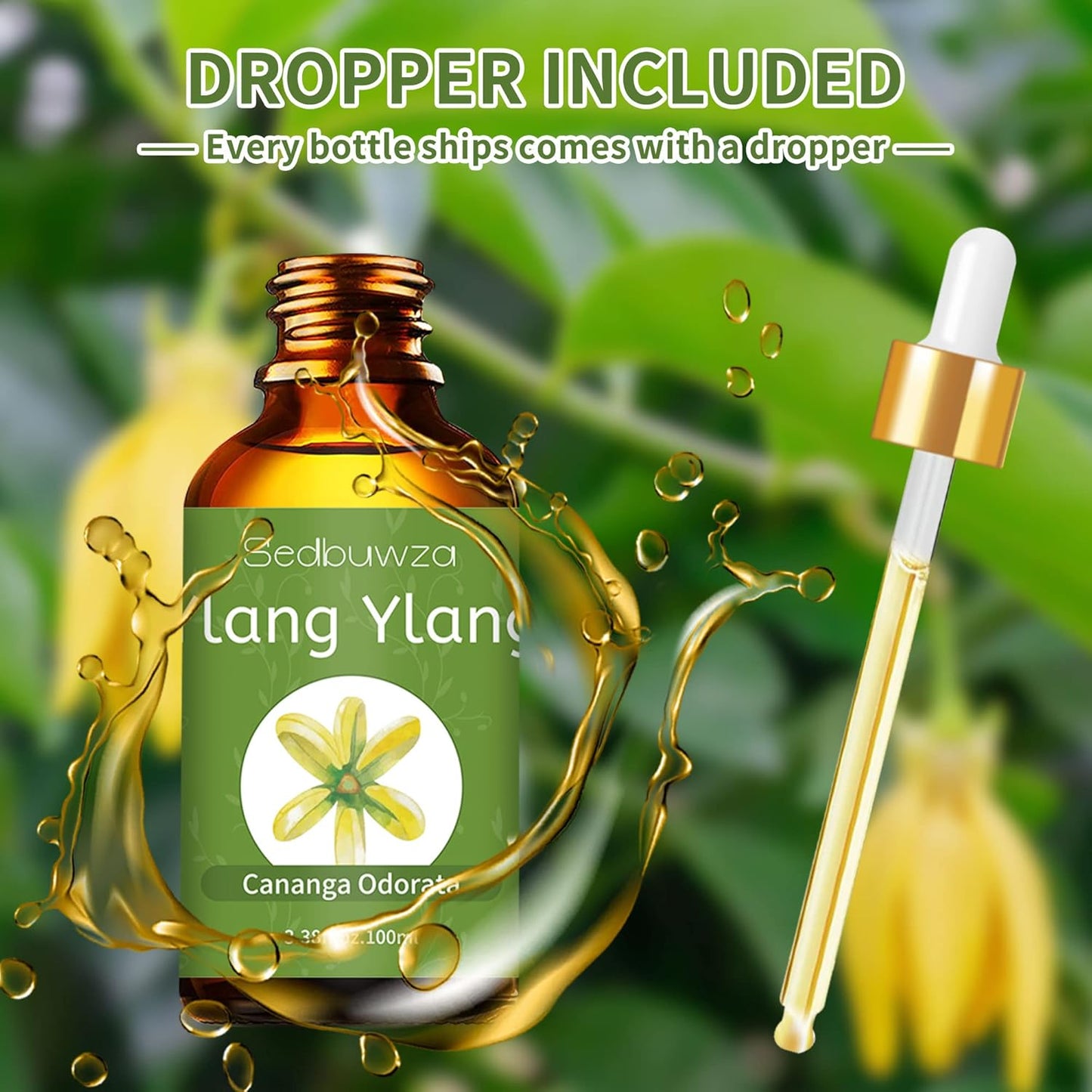 Sedbuwza Ylang Ylang Essential Oil, Ylang Ylang Oil 100% Pure Natural Ylang Ylang Fragrance Oil for Massage Diffuser Humidifier Candle Soap Aromatherapy Making - 3.38 OZ