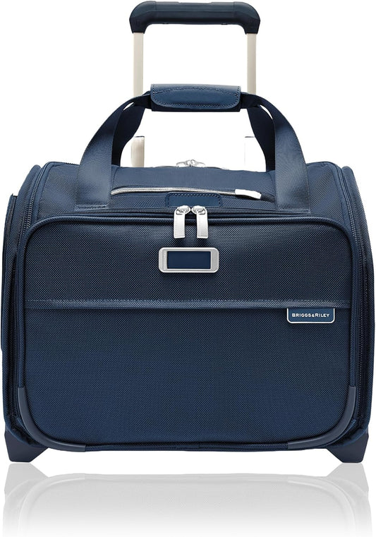 Briggs & Riley 2-Wheel Cabin Bag - Carry On Luggage for Travel, Suitcases with Wheels, Softside Rolling Bag for Men & Women, Interlocking Handle, Self-Repairing Zipper - Baseline Collection, Navy