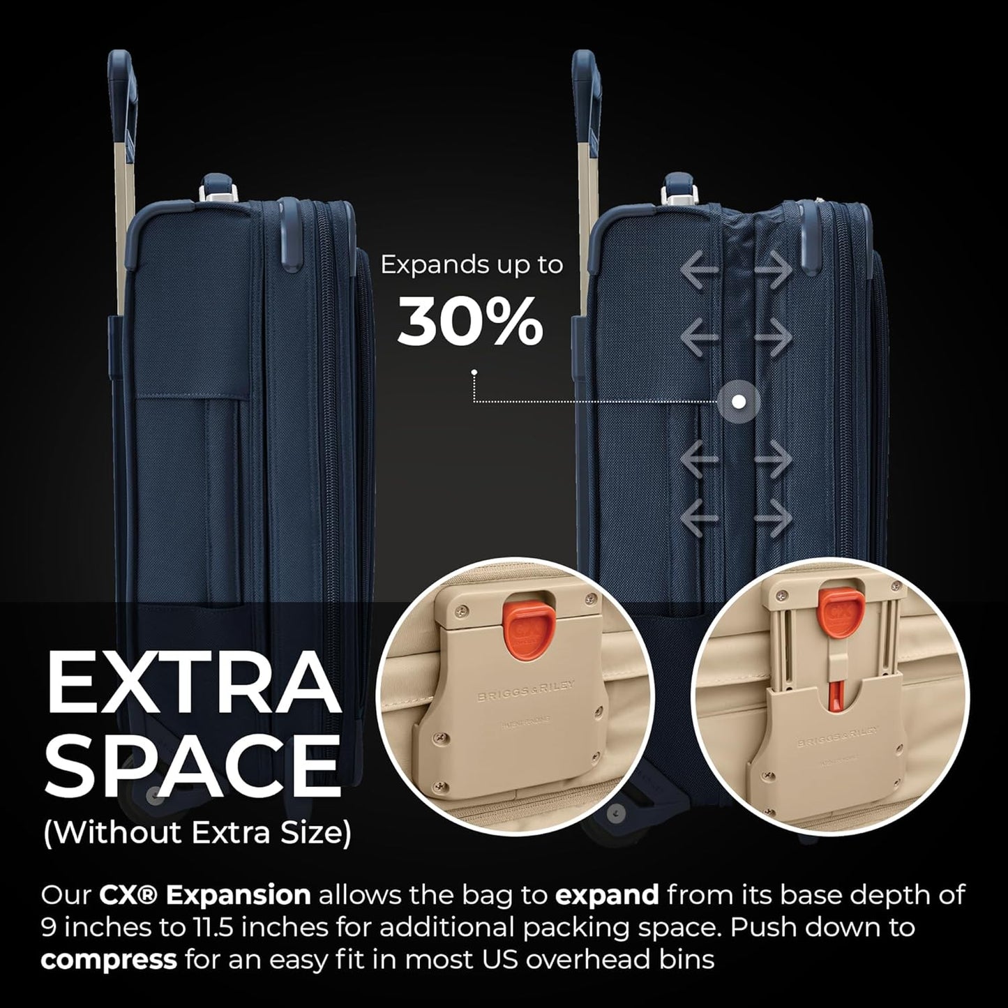 Briggs & Riley Essential 22" 2-Wheel Expandable Carry On - Luggage for Travel, Suitcases with Wheels, Softside Rolling Bag for Men & Women, Self-Repairing Zipper - Baseline Collection, Navy