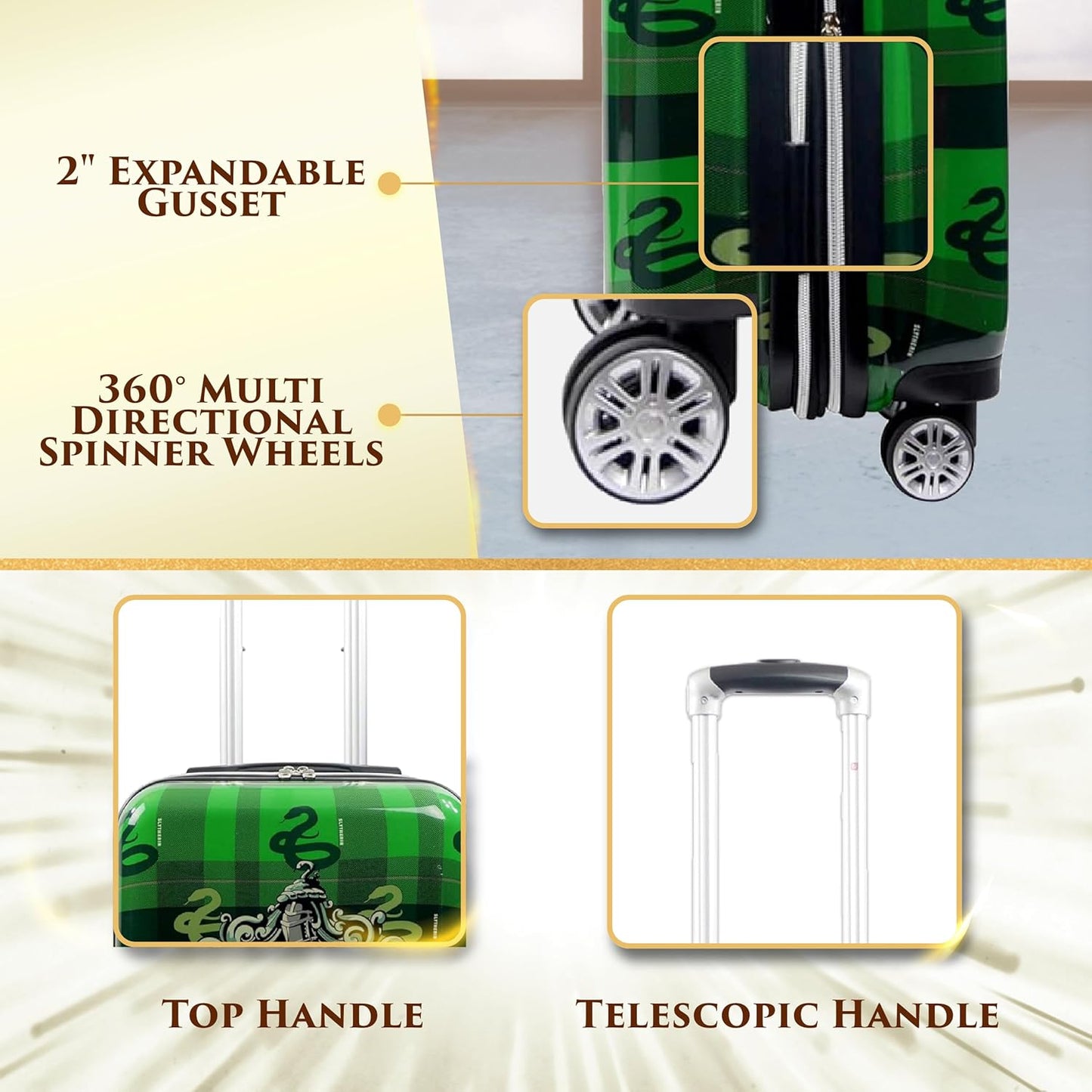 FUL Harry Potter 22 Inch Carry On Luggage, Hardshell Rolling Suitcase with Spinner Wheels, Slytherin