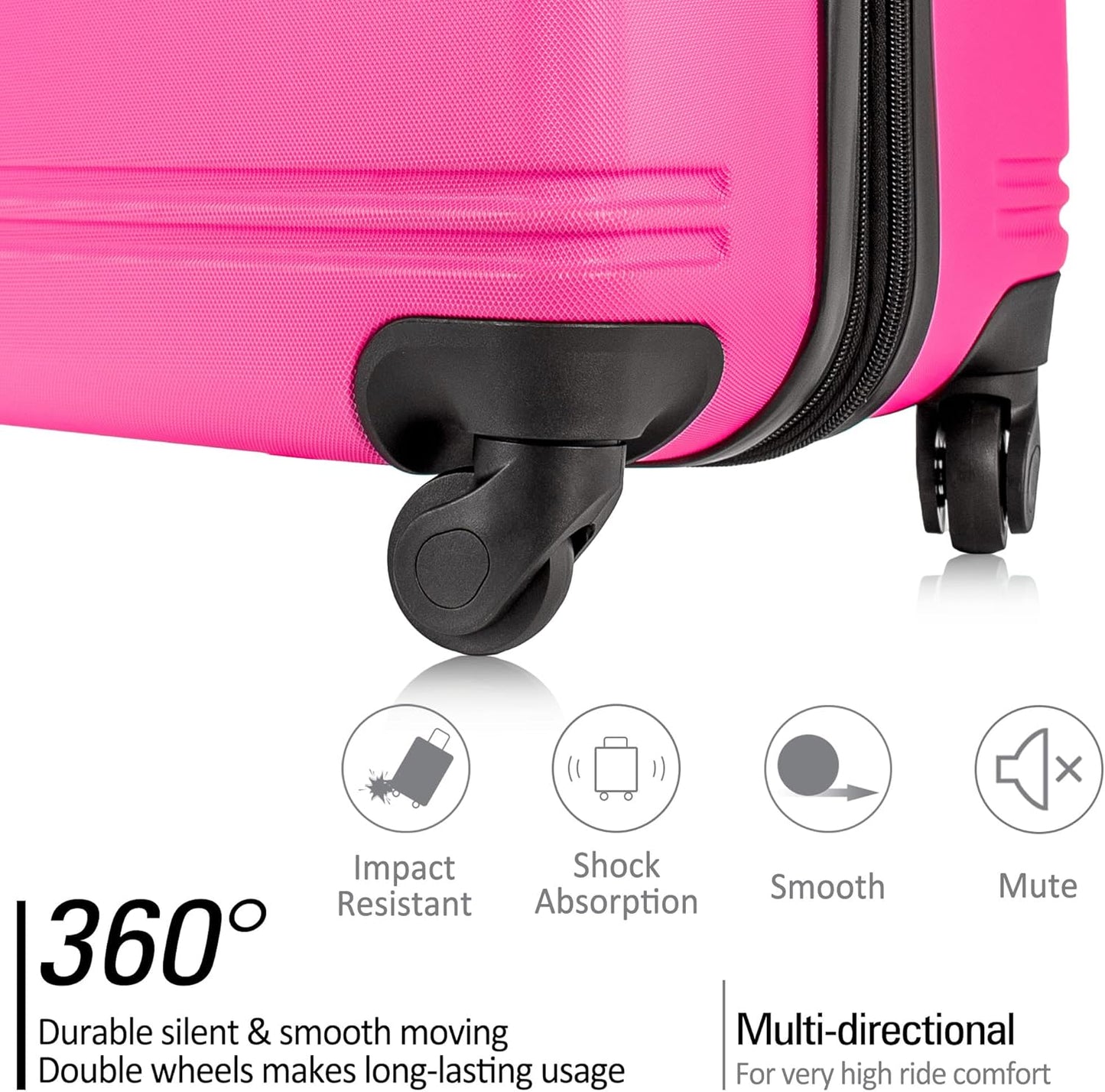 Merax Luggage Sets 3 Piece Suitcase Set 20/24/28,Carry on Luggage Airline Approved,Hard Case with Spinner Wheels,Pink