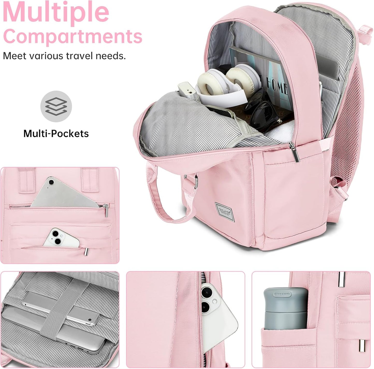 Luggage Sets 5 Pieces, PP Hardshell Suitcase Set with Spinner Wheels, Suitcases for Women (Pink)