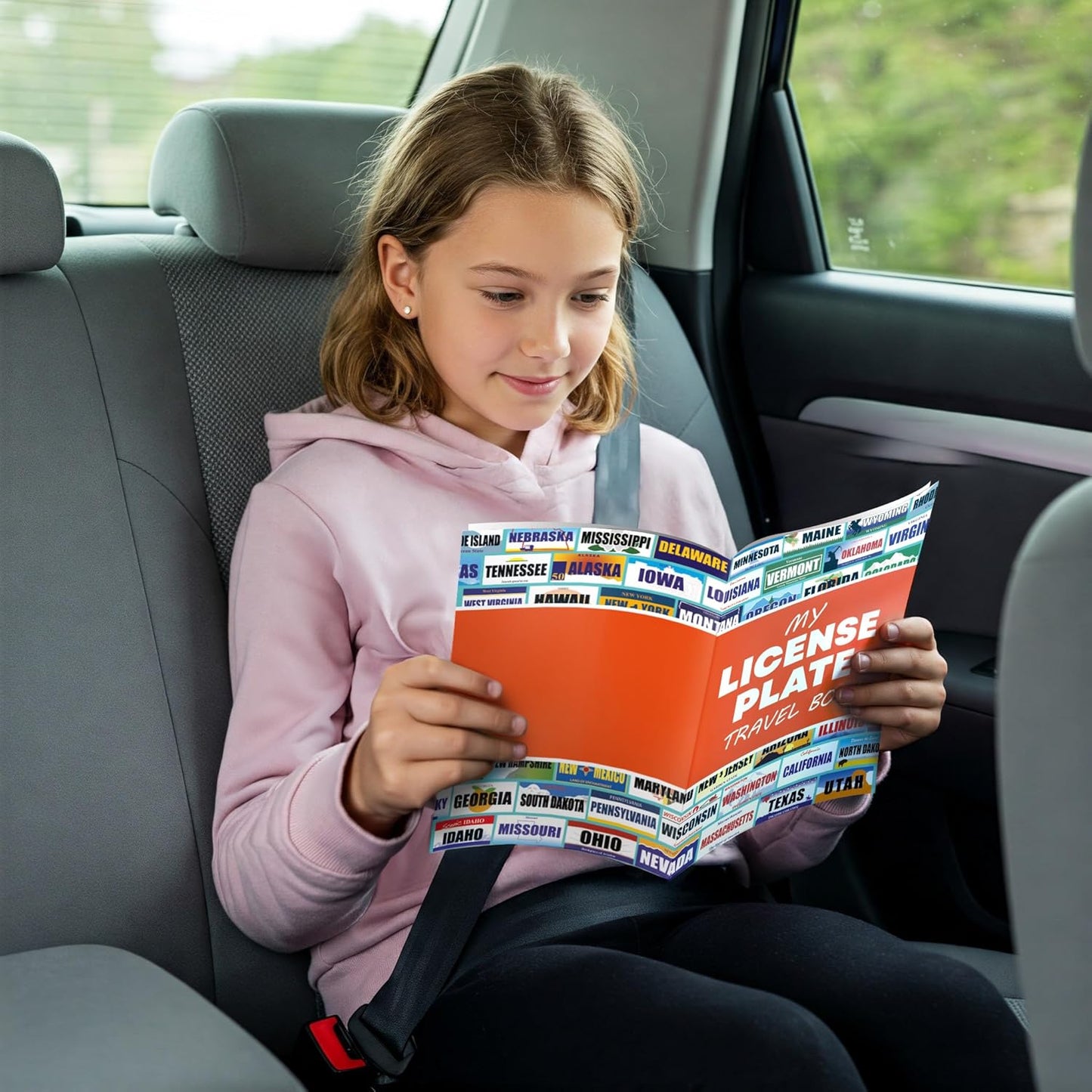Jazzoo License Plate Game for Kids - 12 Travel Sticker Books - Fun Road Trip Activity for Family Vacations - USA States