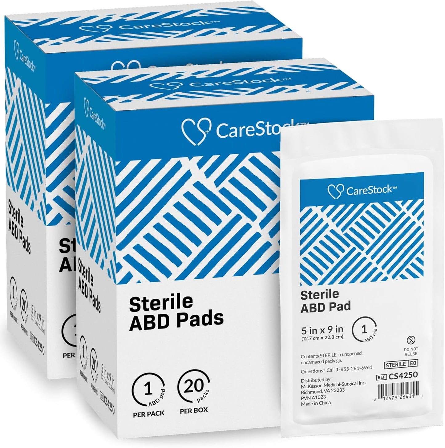 CareStock Abdominal Pads 5x9 in [40-Pack] Sterile ABD Pads, Extra Absorbent, Individually Wrapped, Wound Care First Aid, 20 Count, Pack of 2