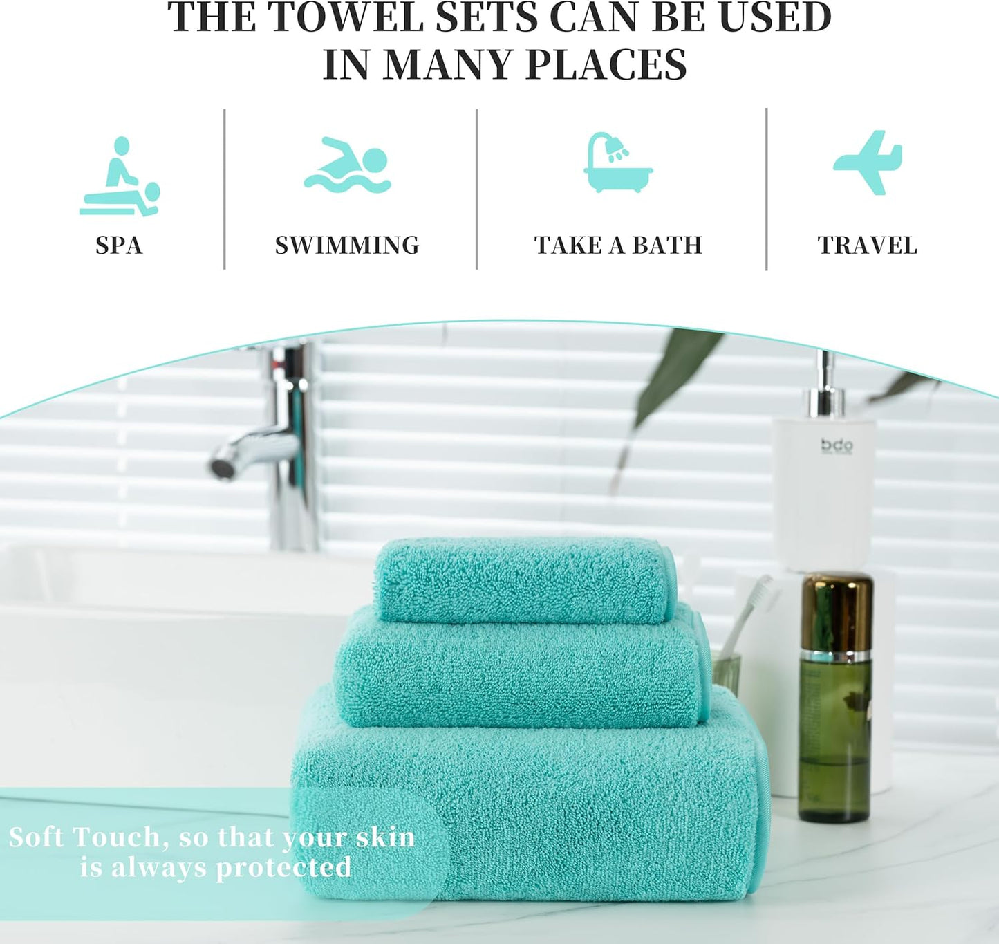 New Microfiber Bath Towel Set, 3 Piece, Oversize, Quick Dry, Lint Free, Includes Body, Hand and Face Towels