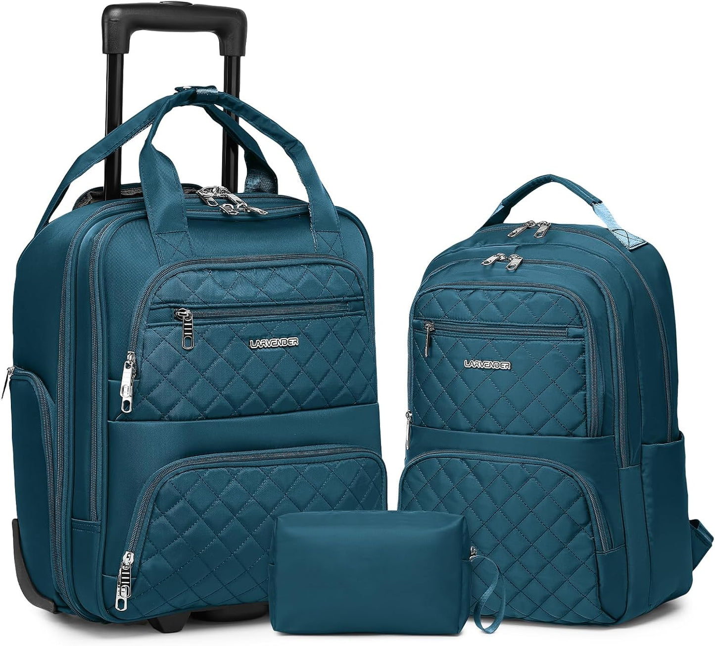 LARVENDER Underseat Carry On Luggage with Wheels Softside 16-inch Underseater Luggage Lightweight Overnight Suitcase for Men Women, Blue, 3 Piece (16/BP/TB)