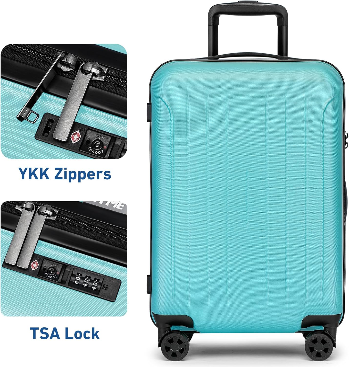 KYME 24-Inch Medium Luggage with Dual 360° Spinner Wheels Hardshell Checked TSA Approved Suitcase for Lightweight Travel (Mint Green, 24" Checked)