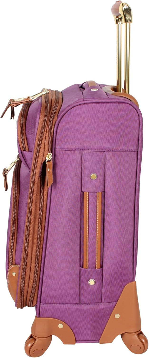 Steve Madden Designer Luggage Collection - Lightweight Softside Expandable Suitcase for Men & Women - Durable 20 Inch Carry On Bag with 4-Rolling Spinner Wheels (Global Purple)