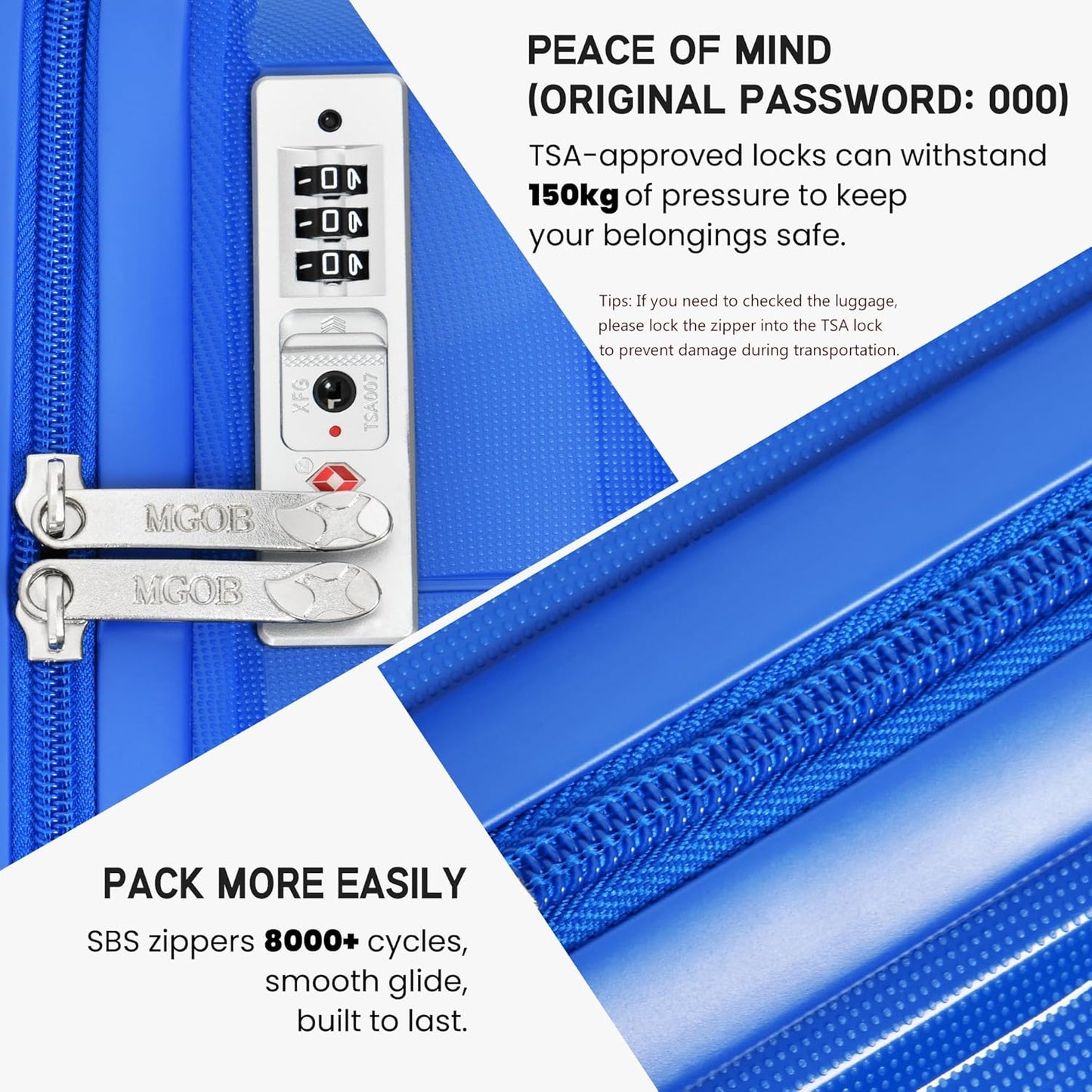 MGB Carry On Luggage 22x14x9” Airline Approved with TSA Lock,20 Inch Lightweight Luggage with Spinner Wheels,Polypropylene Hard Shell Carry On Suitcases for Men Women, Weekender, Ultramarine Blue