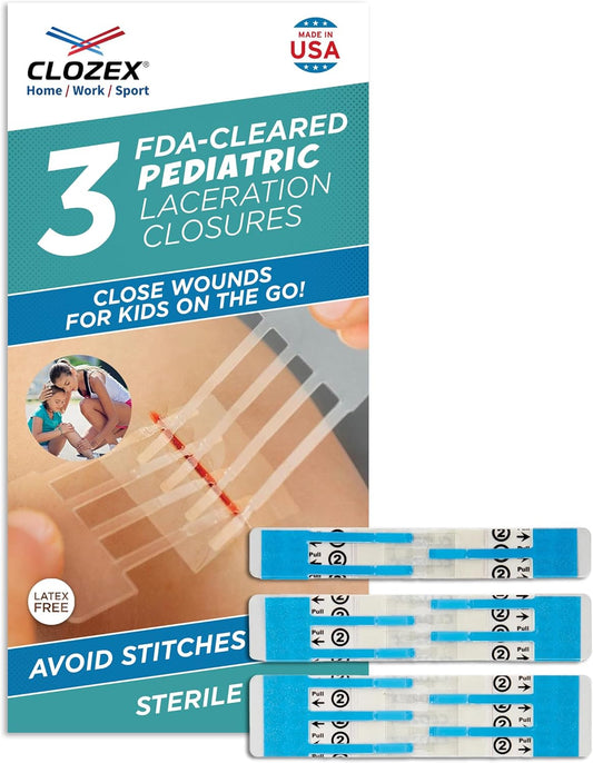 Clozex Pediatric Laceration Closures - Repair Wounds Without Stitches, FSA HSA Eligible Skin Closure Device for 3 Individual Wounds Or Combine for Total Length of 2 3/8 Inches