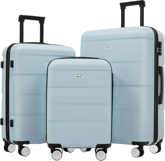 Merax Luggage Sets 3 Piece, Suitcases with Spinner Wheels, Lightweight Travel Luggage with Lock, ABS Hardshell Suitcase Set 20/24/28 IN,Light Blue