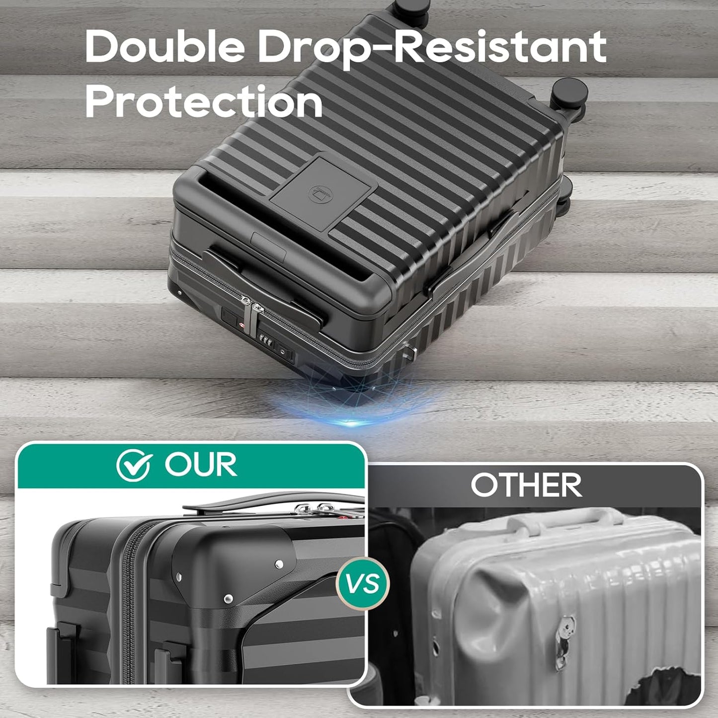 Joyway 20 Inch Carry on Luggage with Front Pocket, PC Hardshell Carry-on Suitcase with USB Port and Cup Holder, 21.5x14.2x9 Airline Approved, Luggage with Spinner Wheels and TSA Lock (Grey)