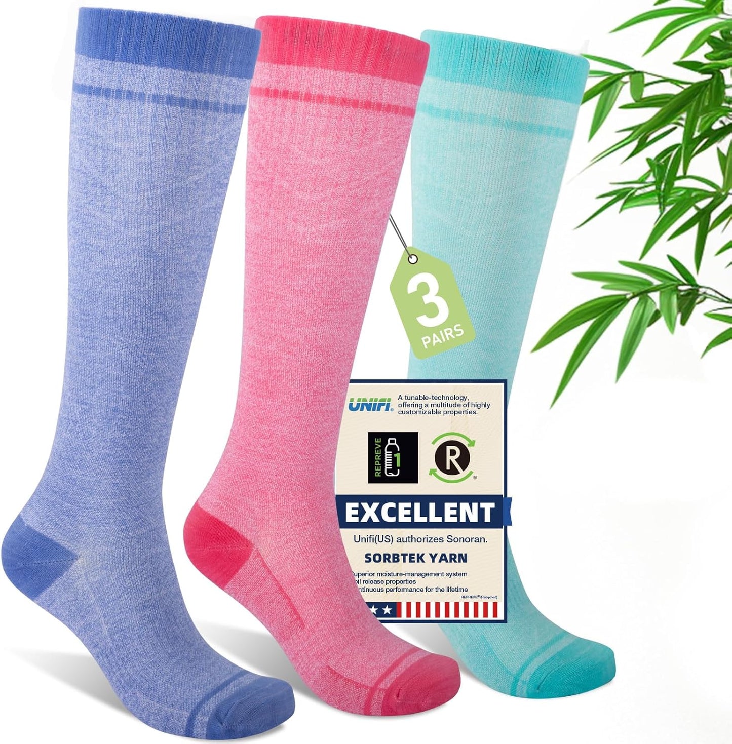 Compression Socks Women & Men, 15-20 mmHg Bamboo Viscose Knee High Soft Support for Flying Travel Daily