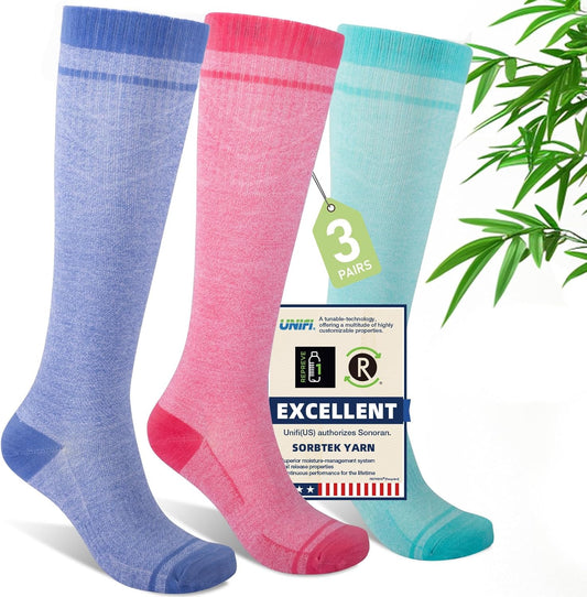 Compression Socks Women & Men, 15-20 mmHg Bamboo Viscose Knee High Soft Support for Flying Travel Daily